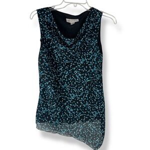 Womens Y2K Abstract Top Size Medium Chiffon Artsy Asymmetrical Blue Black‎ 2000s